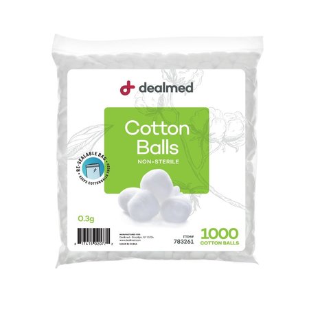 DEALMED Cotton Balls, N/S, Med. 1000/Bag, 4/Cs, 4000PK 783261